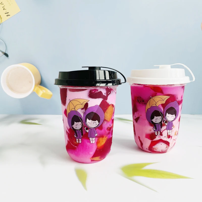 50 шт Мультяшные одноразовые для молока чайная чашка 400ML прозрачные пластиковые