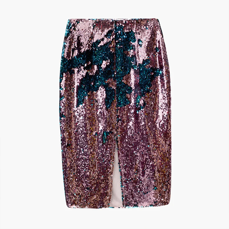 Женское короткое вечернее платье миди с блестками облегающее высокой талией и