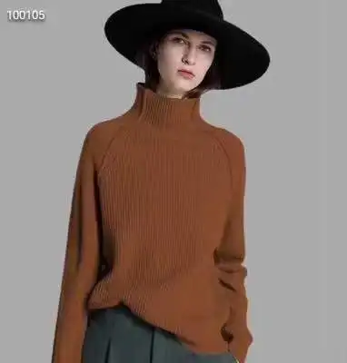 Autumn And Winter New Style Woollen Sweater Women's Turtleneck Thick Loose-Fit Sweater Knit Base Shirt Tide Models Beckham - Color: Khaki