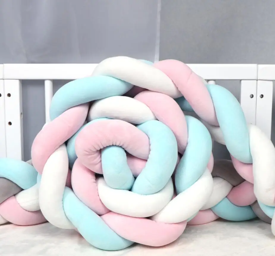 

4strips Newborn Knot Bumper Bed Baby Bumper for Boys Girls Cushion Pillow Baby Crib Bumper Cot Protector Bed Room Decor BTN049