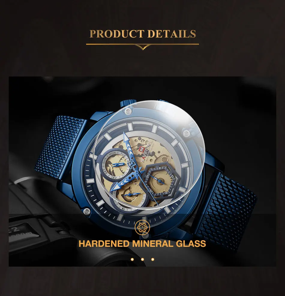 Новинка Naviforce мужские часы синий Скелет циферблат светящиеся мужские s Роскошные наручные часы дизайн кварцевые часы Роскошные мужские наручные часы водонепроницаемые