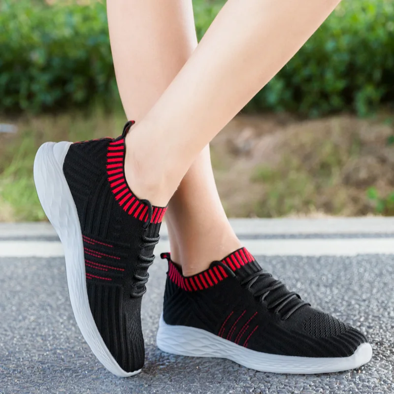 

Thicken Soft sole Sneakers Elastic Stretch Trail Track jogging Women Running shoes Casual Outdoors Sport Huarache Run Non slip