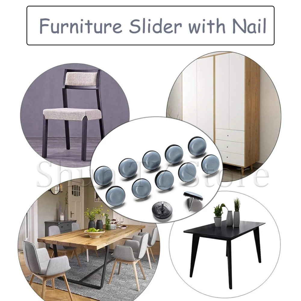 

12/24 PCS Blue Round PTFE Furniture Glides Sliders with Nails for Wooden Furniture Table or Chair Protect the Floor