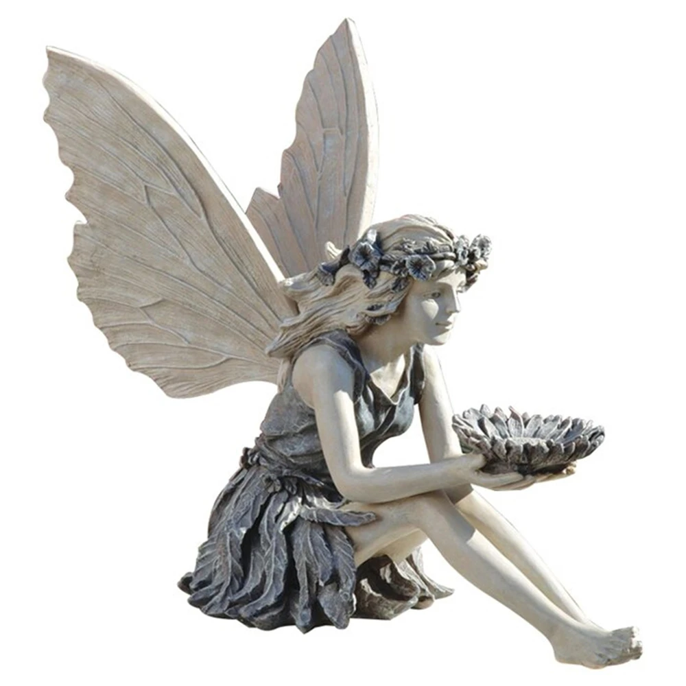 

Angel Fairy Sitting Garden Statue Ornament Decoration Resin Crafts Decor Accessories Home Landscaping Backyard Lawn Decoration