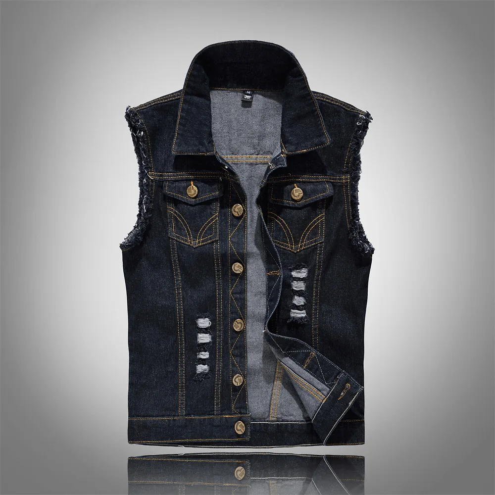 

Spring Autumn 2020new Personality People Old Motorcycle Men's Self-cultivation Ripped Denim Vest Trendy Teenagers Slim Mens Vest