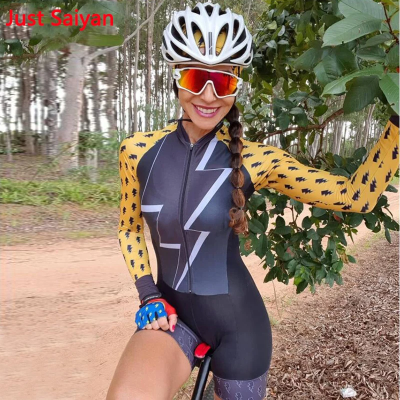 

Women Long Sleeve Skinsuit Professional Team Bike Cycling Clothing Tight Shirts 2021 Summer New 9D Gel Pad Jumpsuit Breathable