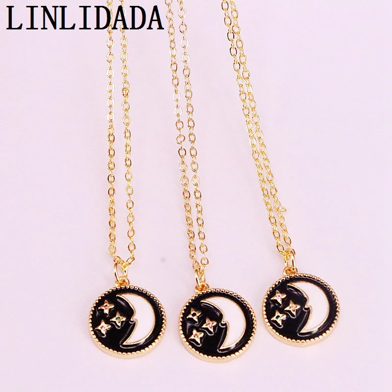

12Pcs Fashion Enamel With Pave CZ Round Charm Pendant Necklaces Gold filled Jewelry For Women