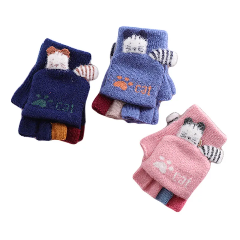 2020For 3-6 Winter baby half finger warm gloves boys and girls lovely glove kids knitting with high quality | Детская одежда и