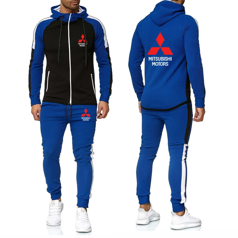 

Unisex Jacket Men Sets Mitsubishi Car Logo Printed splice Sweatshirt Men Hoodie+Pants 2Pcs Sporting