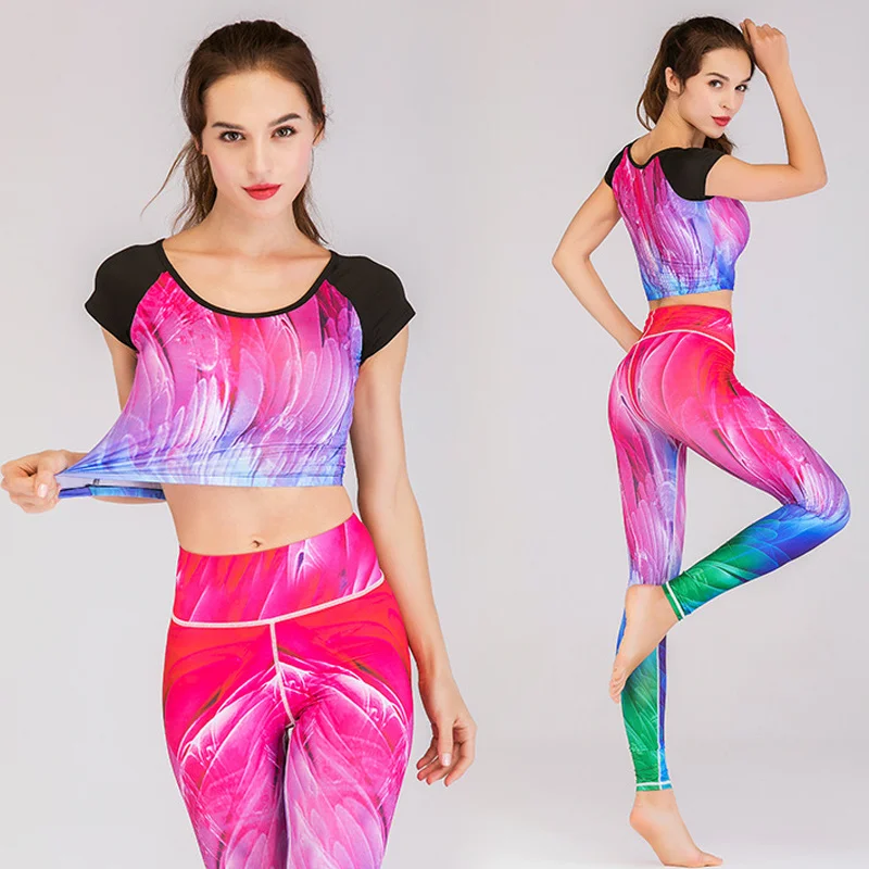 Женский сексуальный принт Леггинсы для йоги одежда спортзала фитнеса комплект