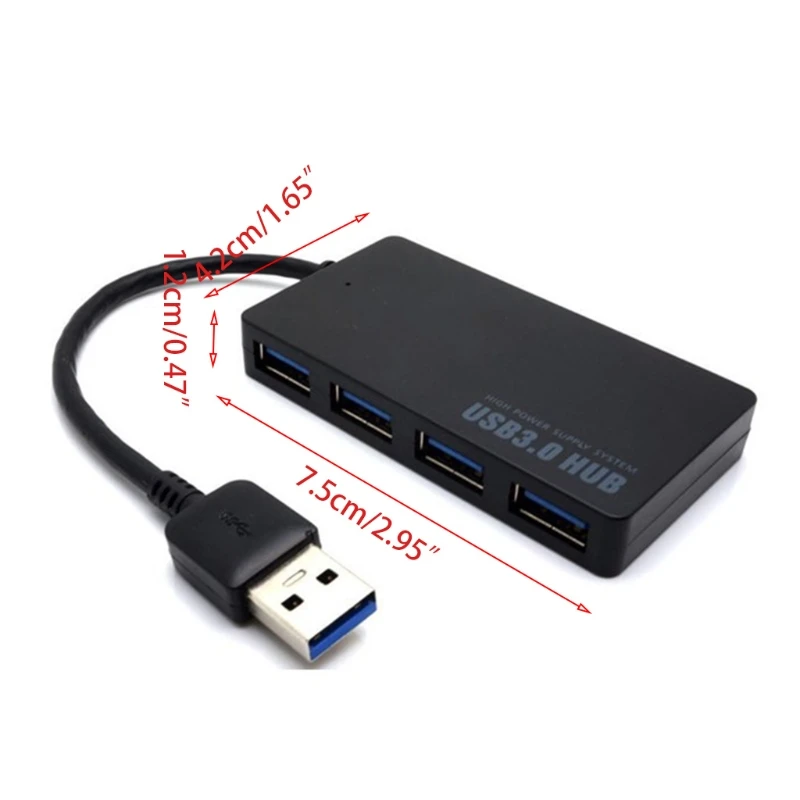 

4-Port USB 3.0 Hub 5Gbps Portable Compact for PC Mac Laptop Notebook Desktop