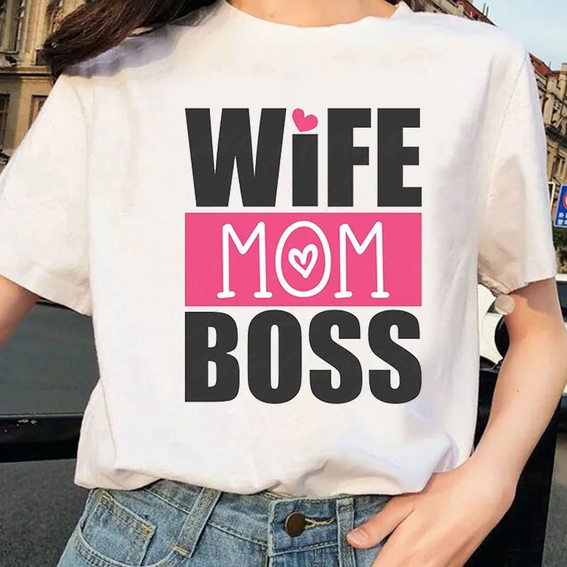 

WK WIFE MOM BOSS Letters Women tshirt Casual Funny Tees Shirt Female for MOM Gift Top Tee women streetwear