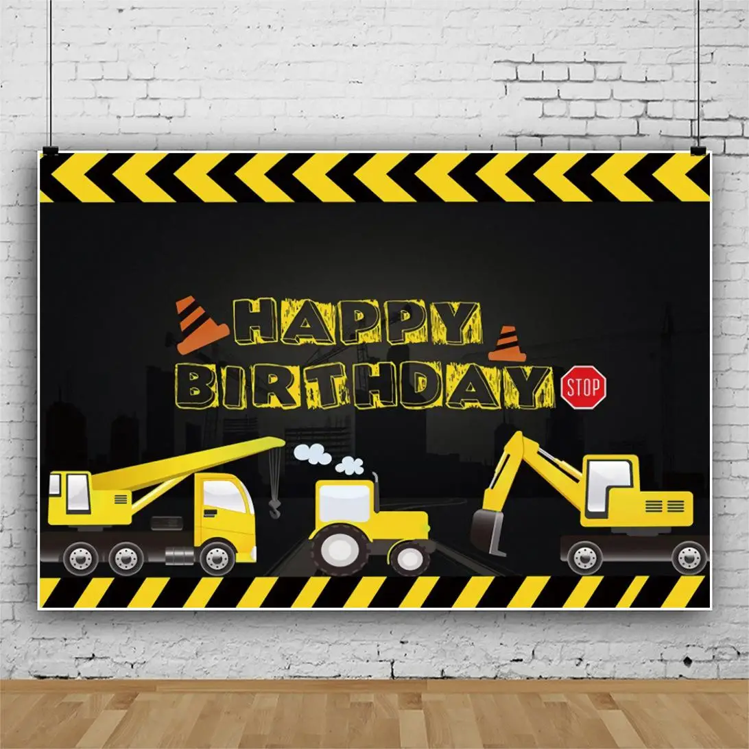 

Engineering Vehicles Happy Birthday Backdrop Boys Party Room Decoration Photography Photos Newborn Bath Custom Vinyl Background