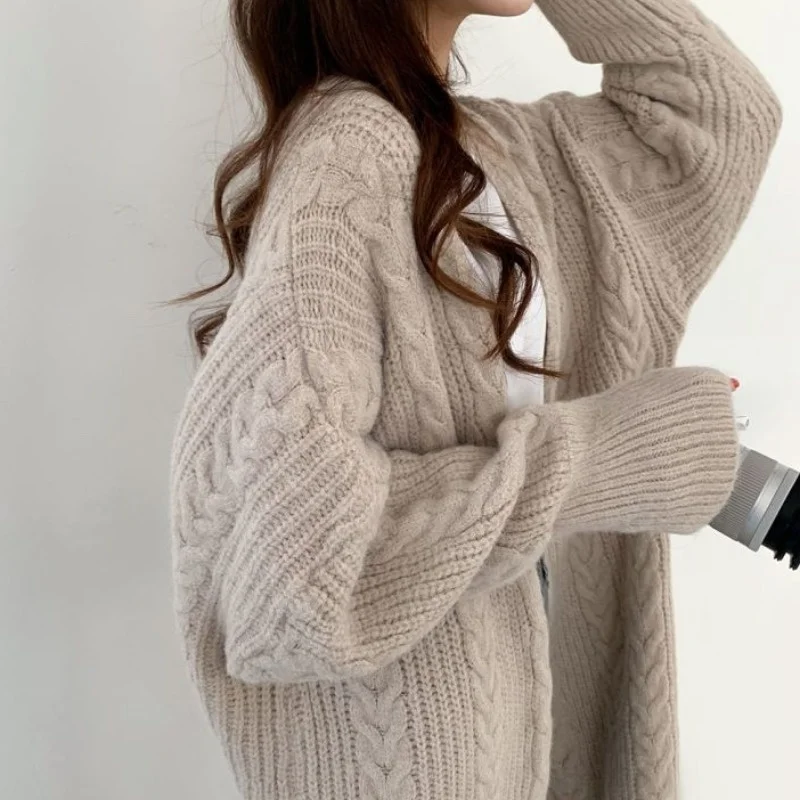 

Корейский шикарный свитер осень-зима ленивый свободный и средний и длинный твист Кардиган Куртка женская
