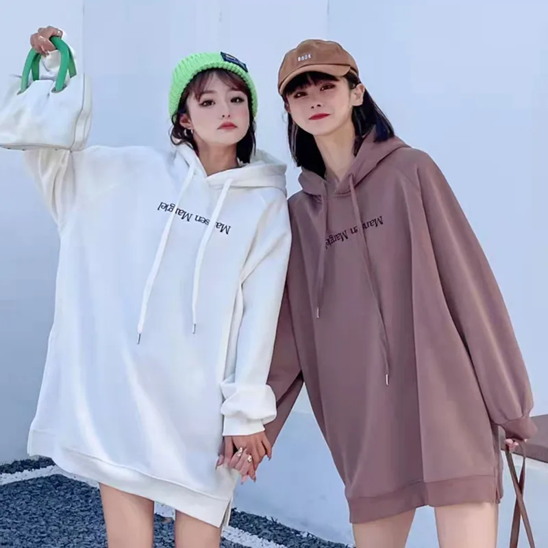 

2021 осенние длинные хлопковые толстовки, женские платья, повседневные толстовки с длинным рукавом и капюшоном, Свободный пуловер большого р...