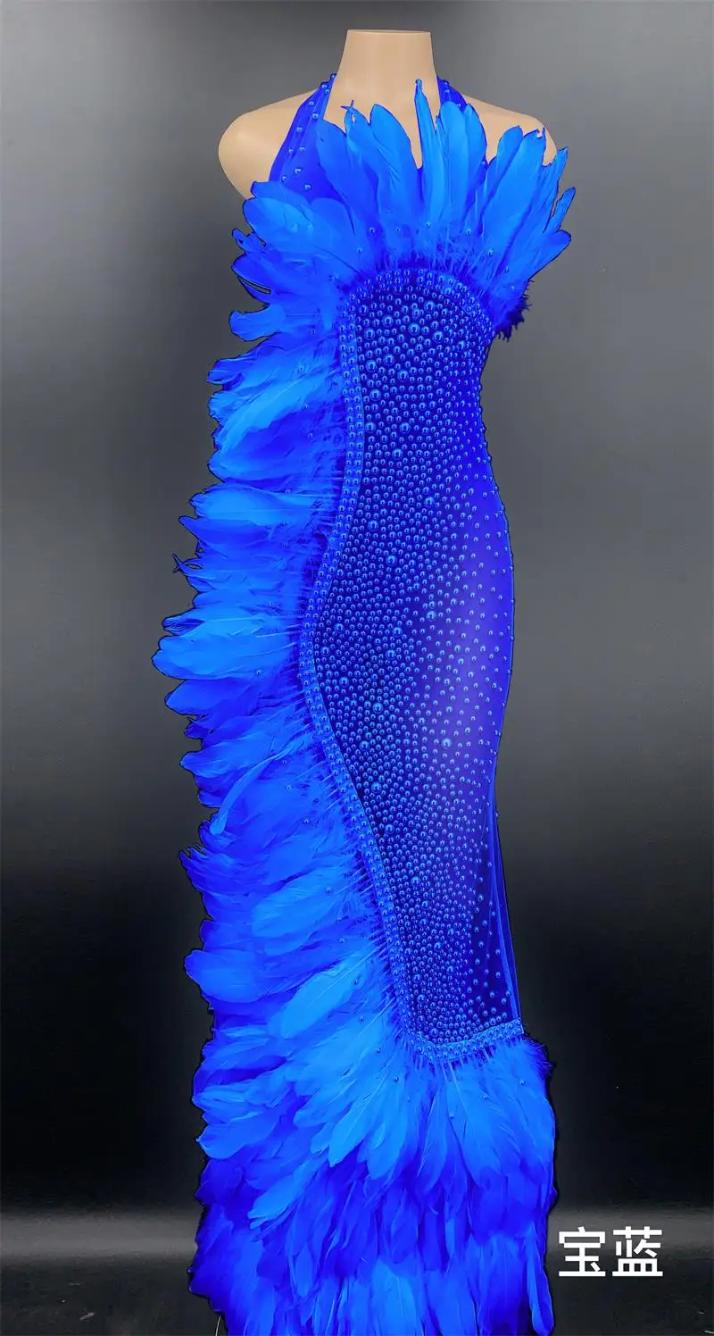 

Women Summer Evening Party Dress 2021 Mesh Feather Pearl See Through Maxi Long Dress Birthday Celebrate Elegant Dresses Female