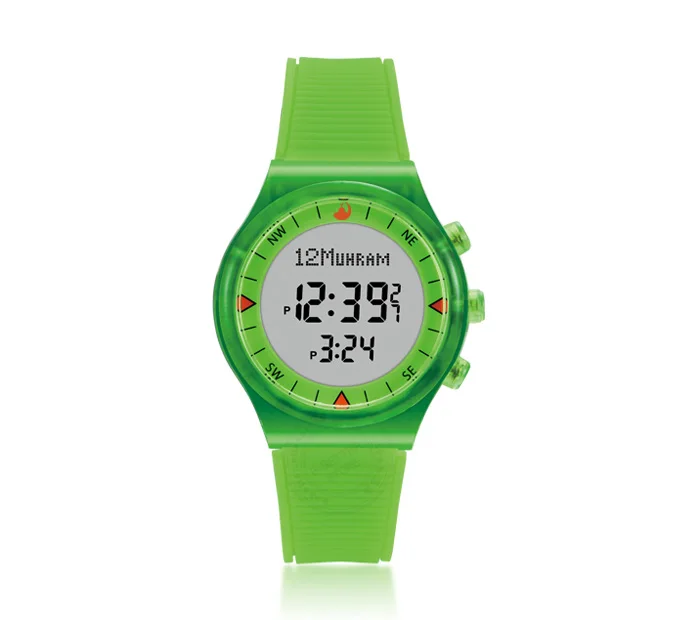 Neon Green Часы с мусульманским азаном для ислам на английском арабском Al Harameen спортивные наручные часы с адхан время молитвы 10 штук - Цвет: Neon Green
