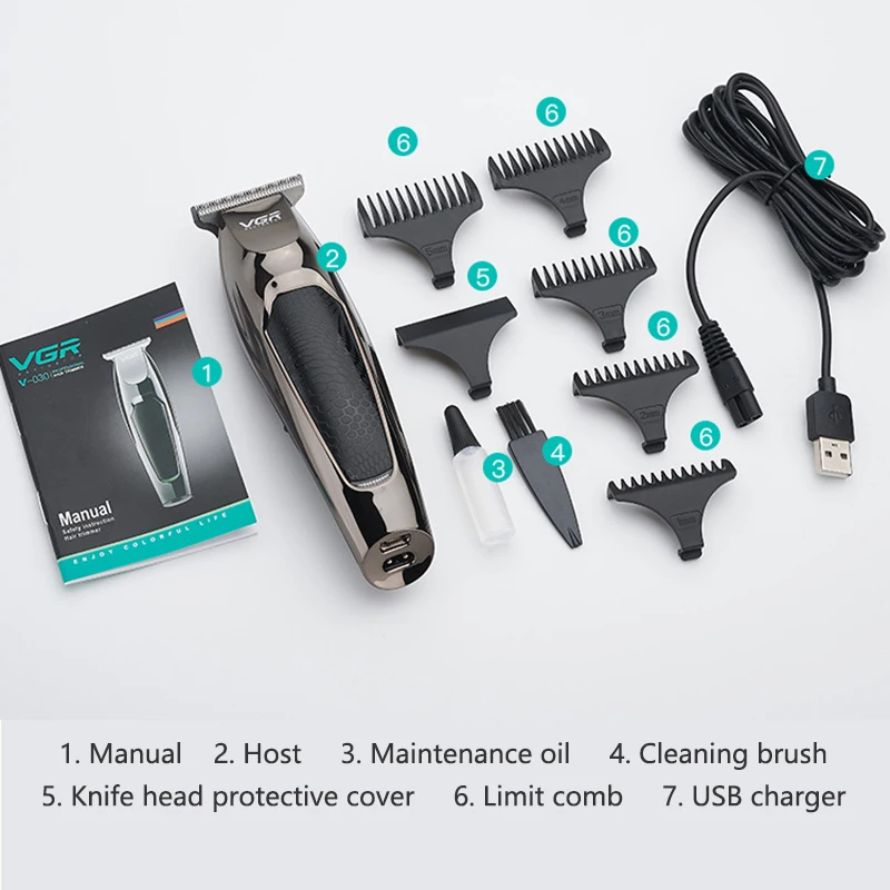 VGR-030 Hair Trimmer Retro Oil Head Electric Clipper USB Score Gradient Salon Fader Cutting Machine |