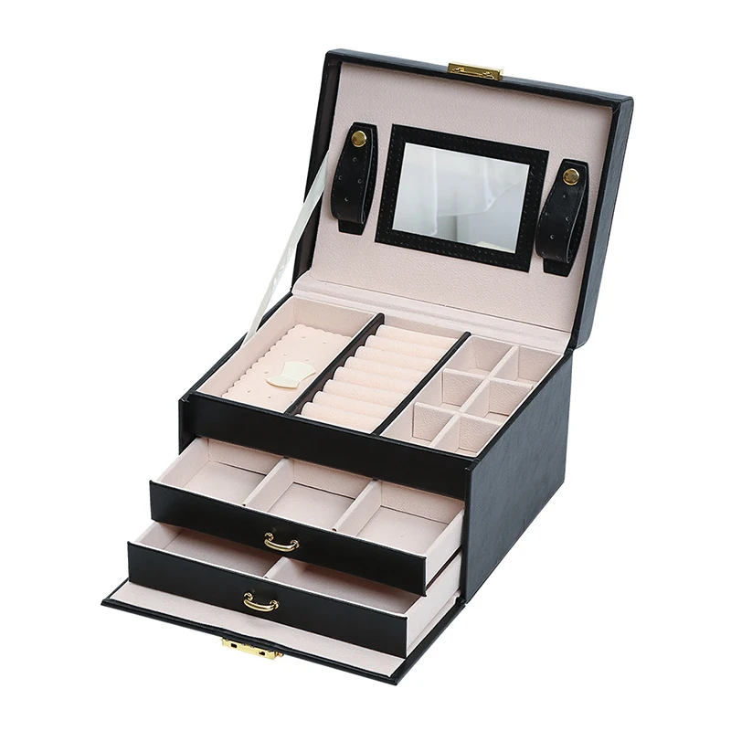 

Европейская Высококачественная шкатулка для ювелирных изделий, 5 цветов, органайзер для ювелирных изделий из искусственной кожи, трехуровн...