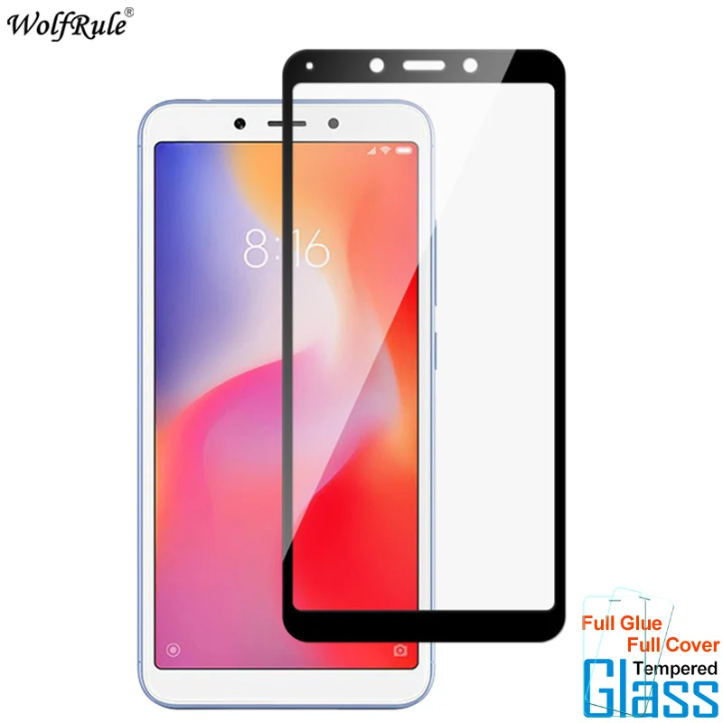 Protector de pantalla para Xiaomi Redmi 6A 6, cristal templado con pegamento completo, pel&iacute;cula para tel&eacute;fono, 2 uds.-0
