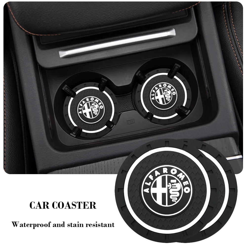 

2Pcs Car Coasters Slot Non-Slip Mat Badge Cup Pads Silicone Coaster Auto Styling For Alfa Romeo 159 Giulietta Giulia 156 Mito GT