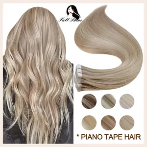 Полностью Блестящая лента для наращивания человеческих волос Блонд фортепиано цвет 100% настоящая машина Remy волосы клей подчеркивает бесшовную кожу уток