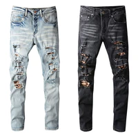 american street fashion men jeans elastic slim fit destroyed ripped jeans men patches designer hip hop stretch denim hole pants
