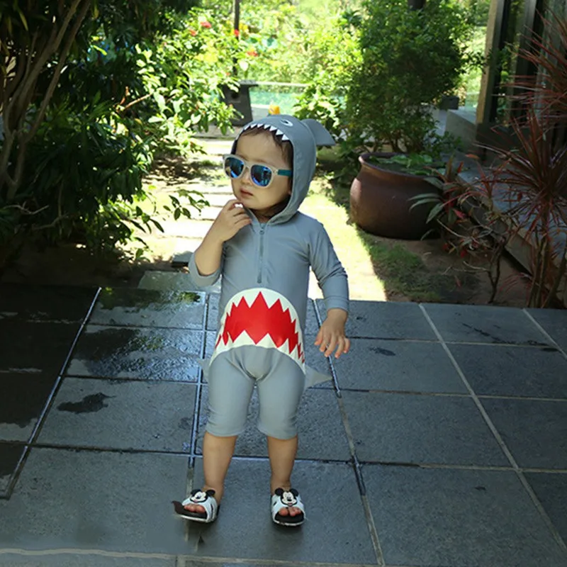 

Boys Swimsuit Bathing Boys Wetsuit Children Wetsuit For Boy Fashion Water Play Bathing Baby Boy Sunscreen Hooded Shark Swimsuit