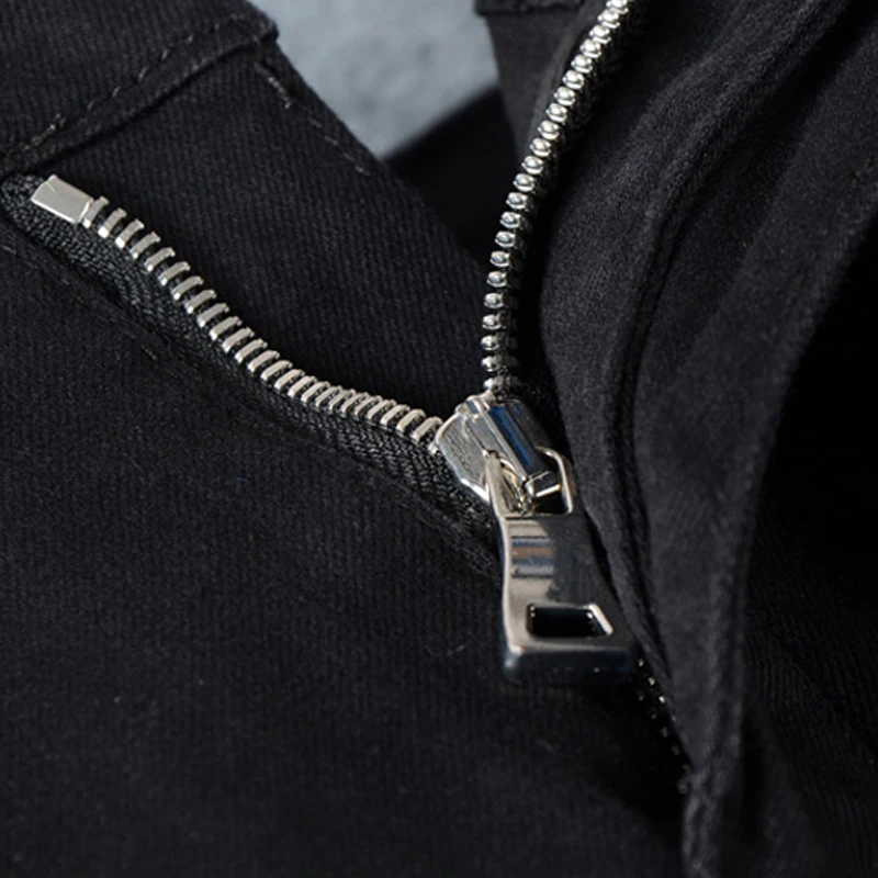 European American Street Style Fashion Men Jeans Black Color Slim Fit Spliced Designer Biker Jeans Men Hip Hop Denim Punk Pants