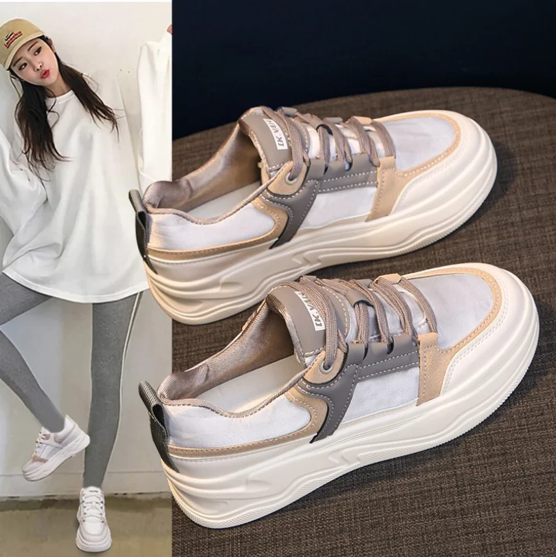 

2021 New Spring and autumn thick-soled inner increase white shoes female ins trendy casual board shoes