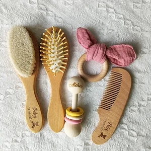 Imported Personalized Baby Comb Girl Bathing Comb Baby Care Hair Brush Pure Natural Wool Wood Comb Newborn Ma