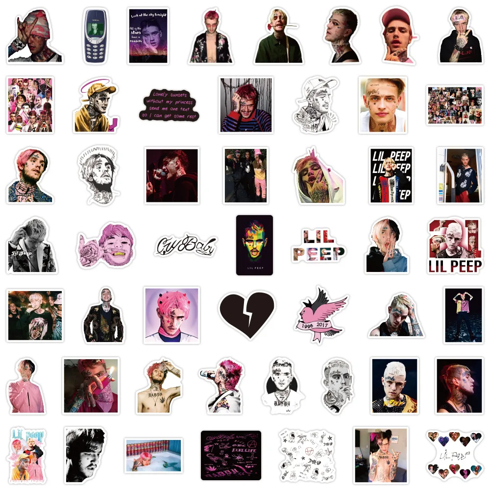 

50/100Pcs Lil Peep Rapper Stickers For Laptop Luggage Motorcycle Suitcase Skateboard Phone PVC Decals DIY Gift