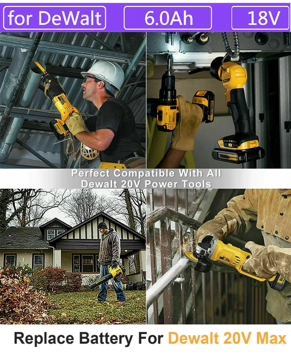 Литиевая сменная батарея DCB200 20 в Max XR 6 0 Ач для DeWalt 18 DCB184 DCB182 DCB180 DCB181 DCB201 DCB206 L50 |