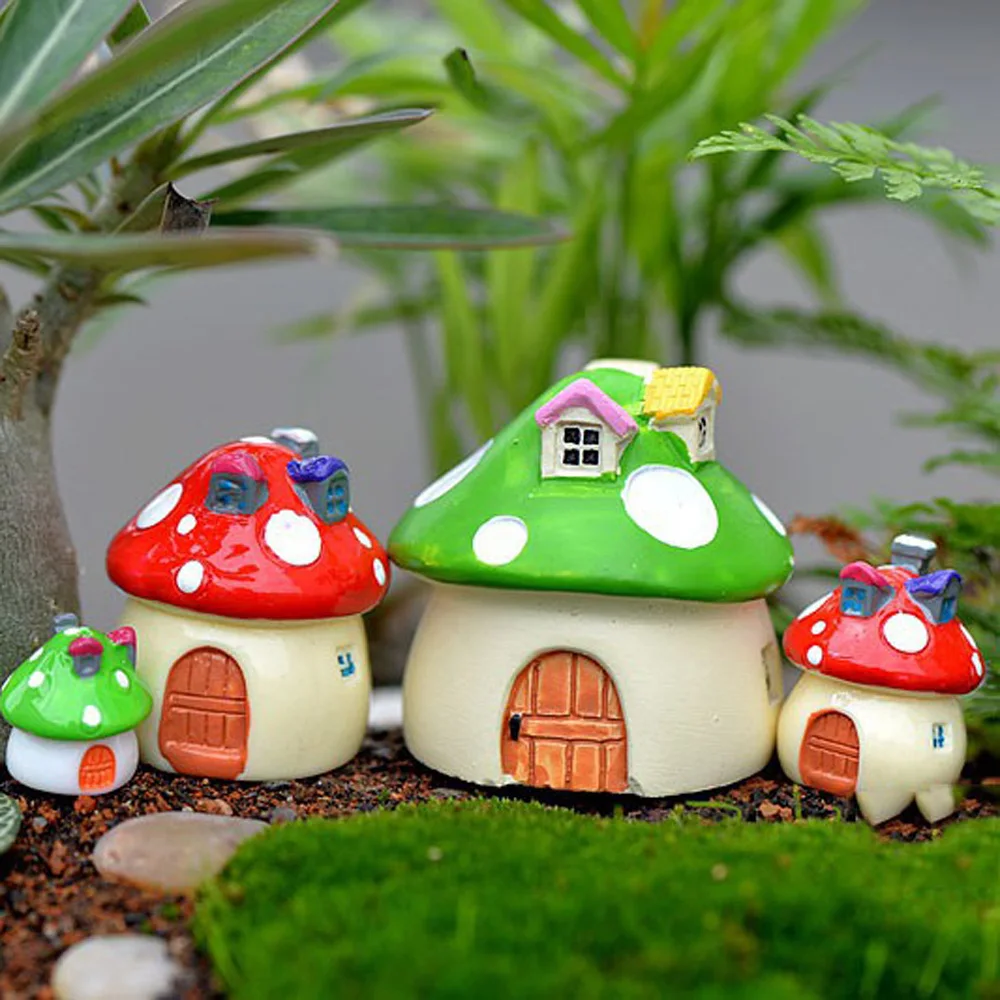 

Mushroom House Castle Miniature Figurine Fairy Garden Decoration Micro Gnome Terrarium Resin Craft Ornament