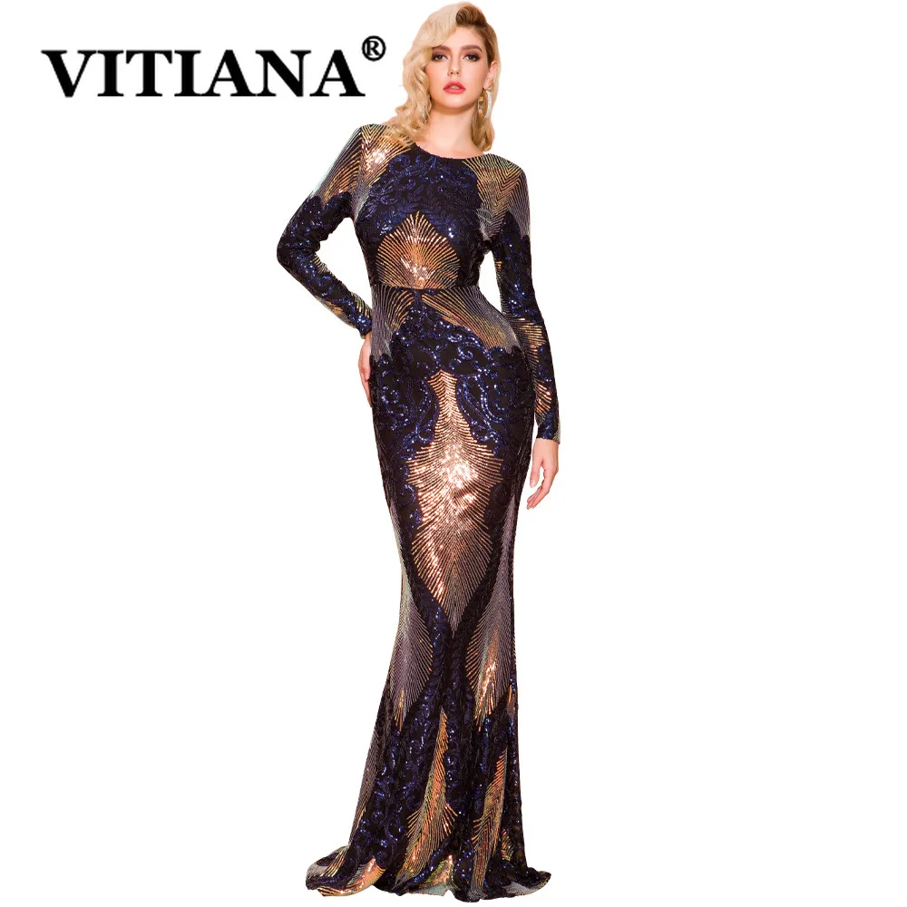 VITIANA женское сексуальное длинное платье с блестками для вечеринки женские платья