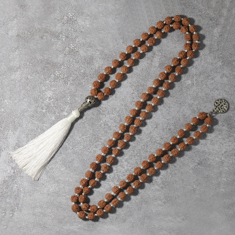 

108 Mala Bodhi Seed Rudraksha Beaded Knotted Tree of Life Pendant Meditation Yoga Blessing Lucky Jewelry Long Tassel Necklace