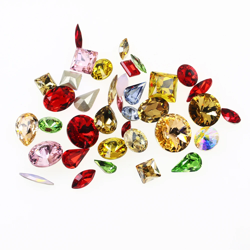 

3D pointback Glass Nail art Rhinestones strass Teardrop round rivoli oval Crystals Stones for Manicure Nails Art Decorations
