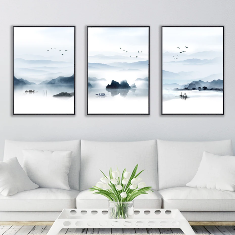 

Watercolor Nordic Landscape Canvas Paintings Minimalist Poster Print Wall Art Picture for Living Room Home Office Decor Unframed