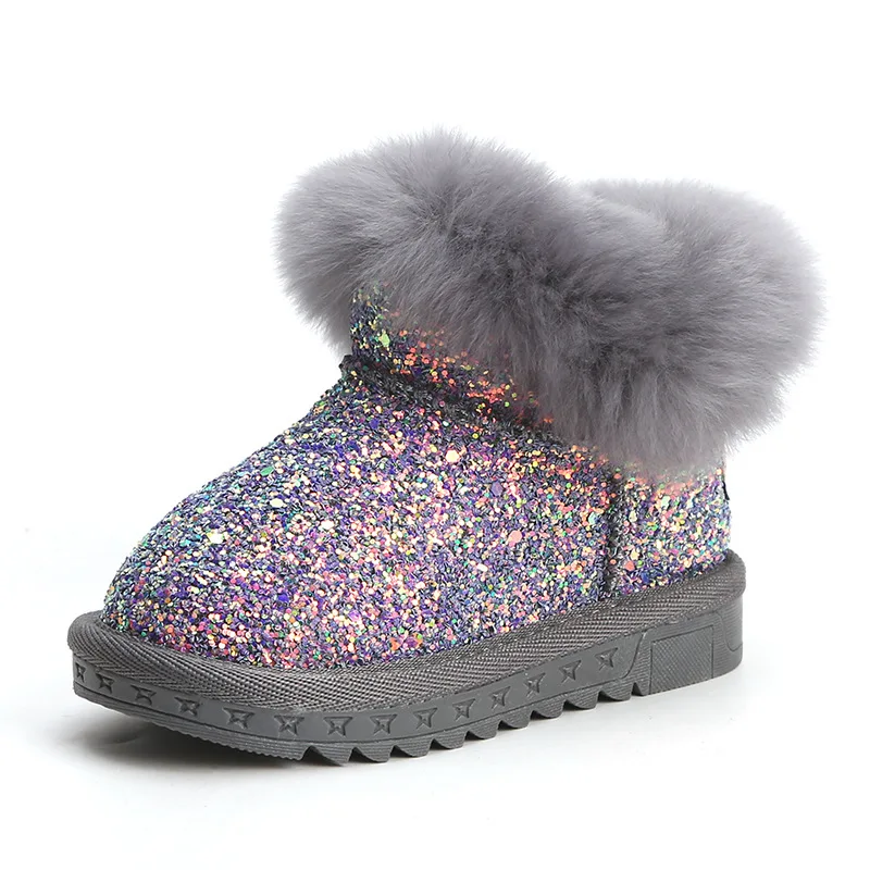 Зимние сапоги для девочек модные с мехом обувь младенцев зимние маленьких