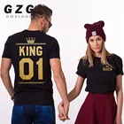 Новинка 2019 года; модная летняя одежда для пар; женская и мужская футболка с надписью King queen; забавные одинаковые футболки с короткими рукавами для влюбленных
