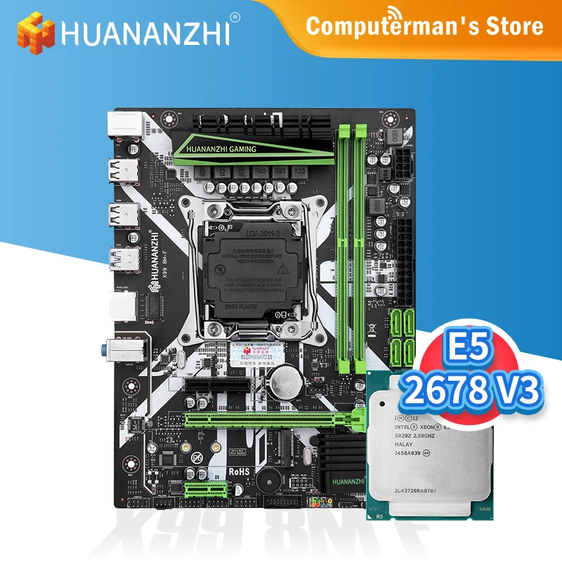 Billig HUANANZHI X99 8M F X99 Motherboard Combo Kit Set Intel XEON E5 2678 V3 Unterstützung 2 * DDR4 RECC NON-ECC Speicher M.2 NVME USB 3,0