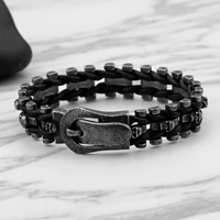 haoyi braided leather stainless steel skull bracelet punk mens fashion personality jewelry