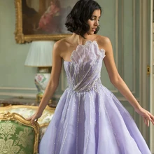 Vestidos de noche sin tirantes hasta el suelo para mujer, vestido largo púrpura elegante con cuentas de noche para baile de graduación, sin mangas, novedad (1)