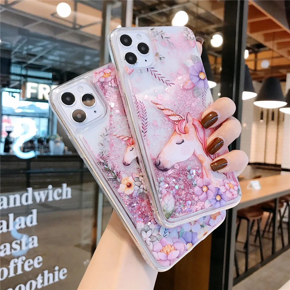 

Liquid Dynamic Quicksand Unicorn Case For iPhone 6 6s 7 8Plus X Xs Xr Xs Max 11 11pro 11pro Max 12 12pro 12pro Max Cover