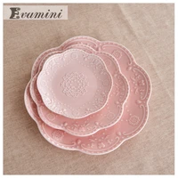 10inches pink ceramic western tableware blue embossed steak dish western plate square dish snack tray