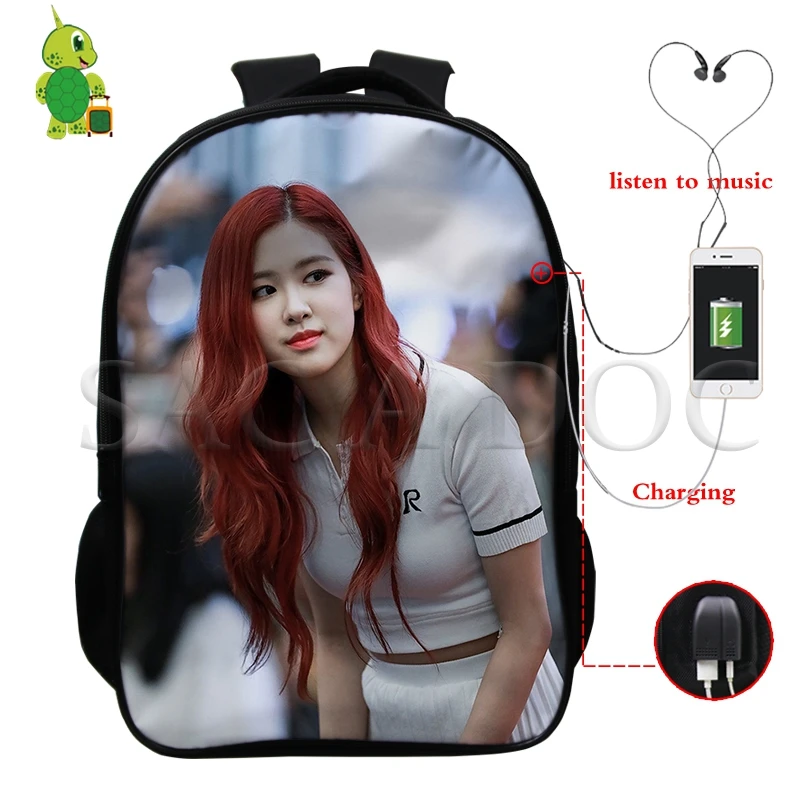 Рюкзак Mochila Kpop, черный, розовый, USB зарядка, рюкзак Kill This Love Rose/Lisa, женский, мужской, многофункциональный, школьный рюкзак, дорожные сумки - Цвет: 10