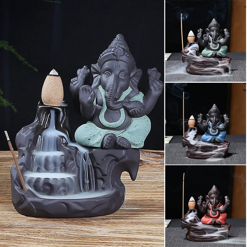 

Creative Ganesha Incense Waterfall Incense Holder Desktop Ornament Backflow Waterfall Decor Aromatherapy Ornamental Gift Decor