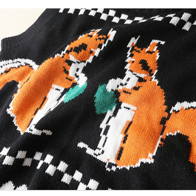 

Squirrel Pattern Knitted Sweater Vest Women Pullover Girlish Elegance Sleeveless Female Waistcoat O-Neck Loose Soft Korean Tops