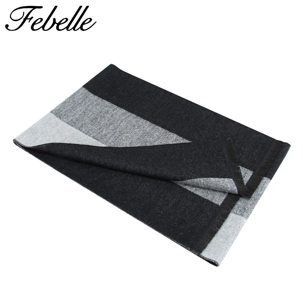 Кашемировый зимний мужской шарф Febelle роскошные брендовые осенние клетчатые