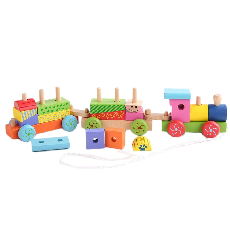 

Baby Toys Toys Trailer Small Wooden Train Vehicle Blocks Geometry Colour Cognition Early Educational Toys